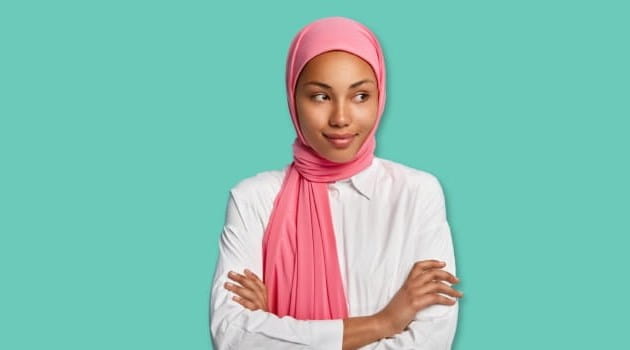 Young woman with pink headscarf