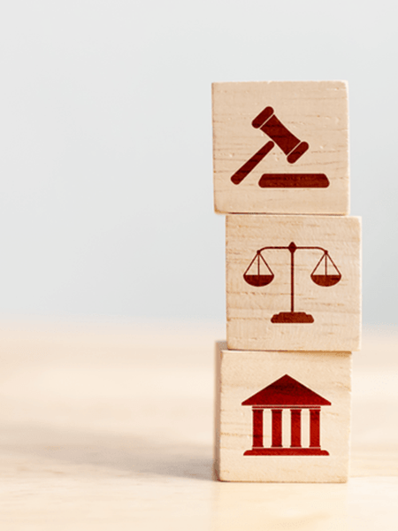 Stacked dice with law themed images